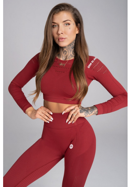 Crop top Gym Glamour long sleeve burgundy