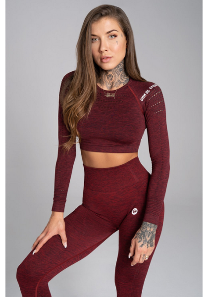 Crop top Gym Glamour long sleeve Bordo Melange