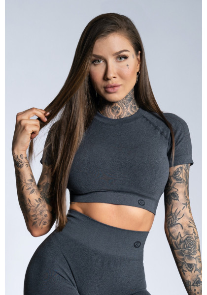 Crop top Gym Glamour Short Sleeve Dark Grey Ombre