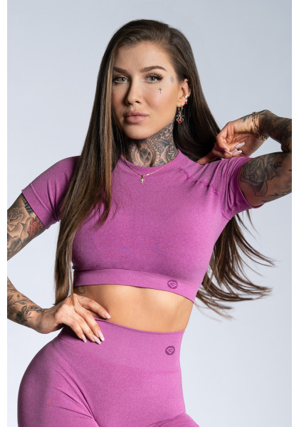 Crop top Gym Glamour short sleeve Pink Ombre