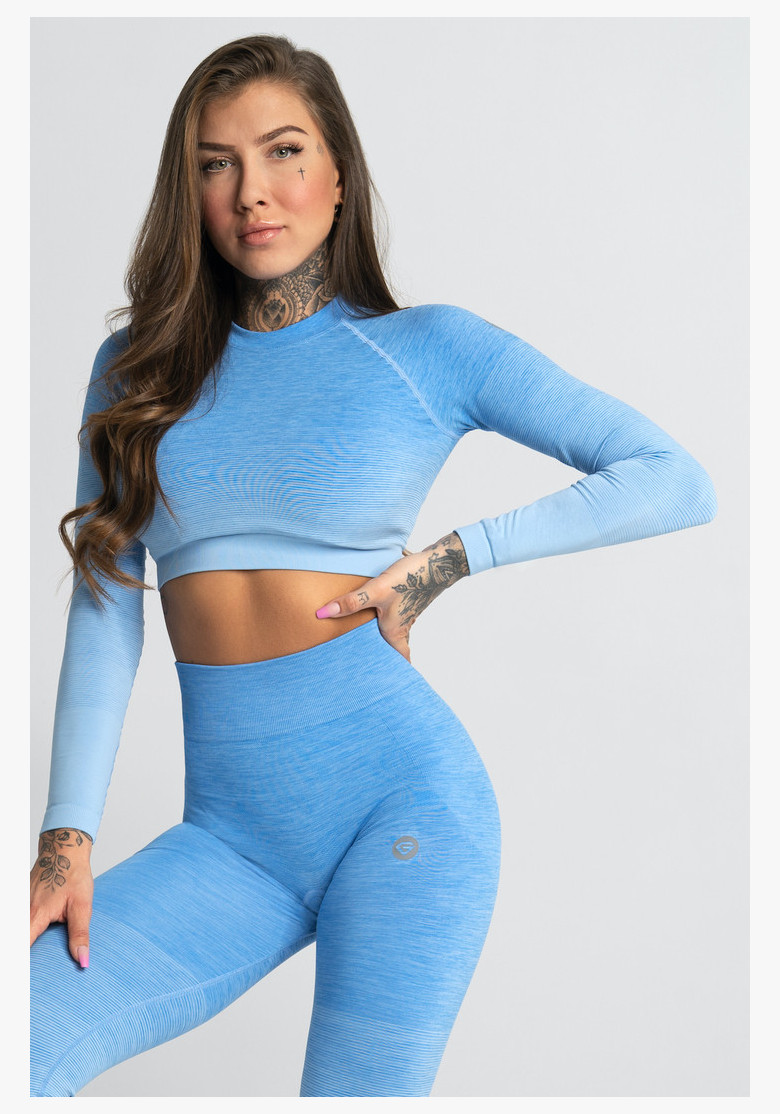 Crop top with long sleeves BLUE OMBRE - Gym Glamour