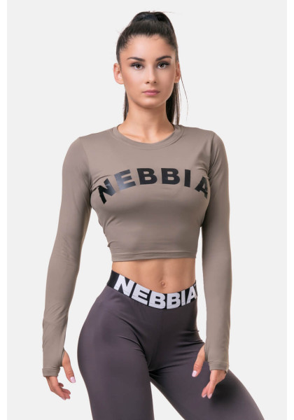 NEBBIA Sporty HERO crop top with long sleeves mocha