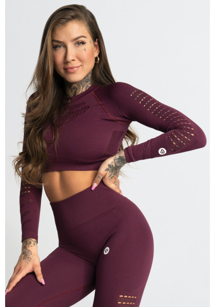 Long Sleeve Crop Top Dark Berry - Gym Glamour