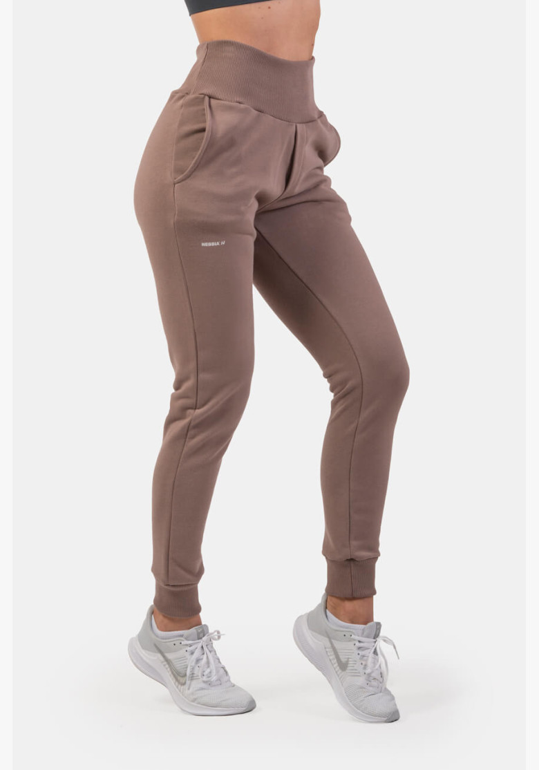 NEBBIA High waisted sweatpants "Feeling Good" brown