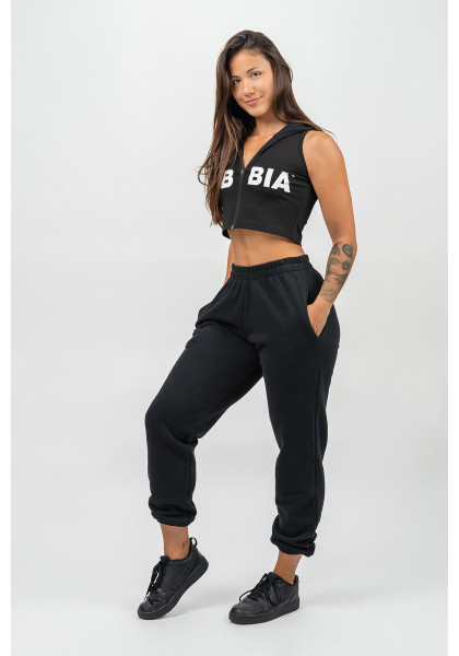 NEBBIA Crop sleeveless hoodie MUSCLE MOMMY black