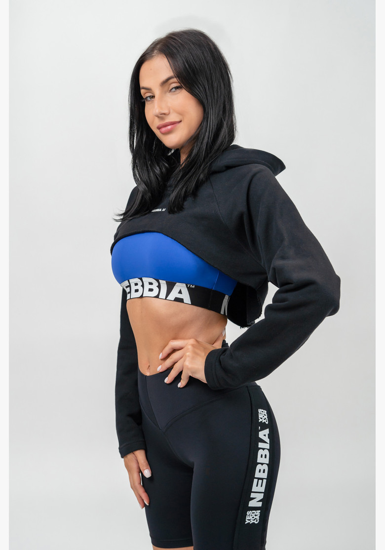 NEBBIA Crop hoodie with long sleeves and hood GYM TIME black