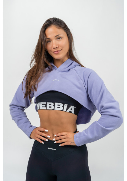 NEBBIA Crop hoodie with long sleeves and hood GYM TIME purple