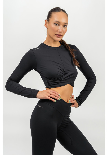 NEBBIA Crop top with long sleeves ELEVATED black