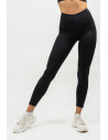 Women's leggings with mesh have a high waist in a "V" cut, which reliably keeps the leggings in place and prevents them from rolling up, while beautifully shaping the figure.