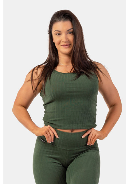 NEBBIA Ribbed organic cotton tank top green