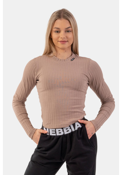 NEBBIA Ribbed long sleeve T-shirt in organic cotton brown