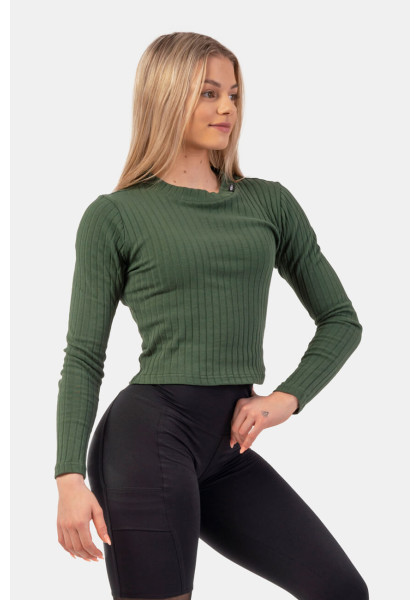 NEBBIA Ribbed long sleeve T-shirt in organic cotton green