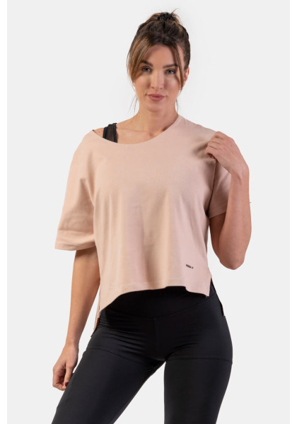 NEBBIA Loose crop T-shirt "The Minimalist" in organic cotton beige