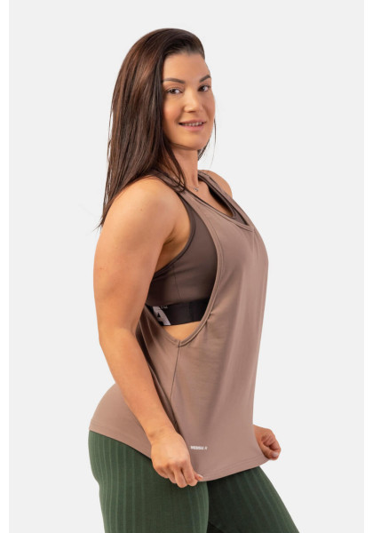 NEBBIA Loose long tank top "Feeling Good" with crossing on the back brown